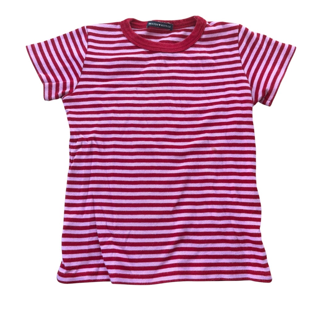 Brandy Melville Striped Baby Tee Short Sleeve Top One Size Red Pink